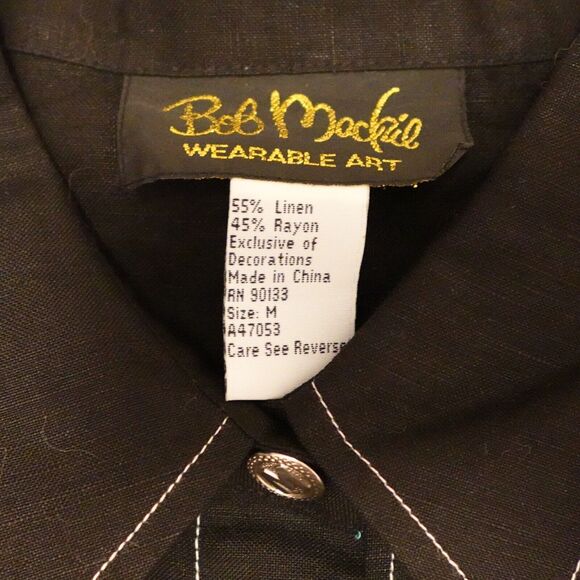 Bob Mackie Women's M Jacket Wearable Art Black Multicolor Squares Linen Blend - Picture 7 of 9